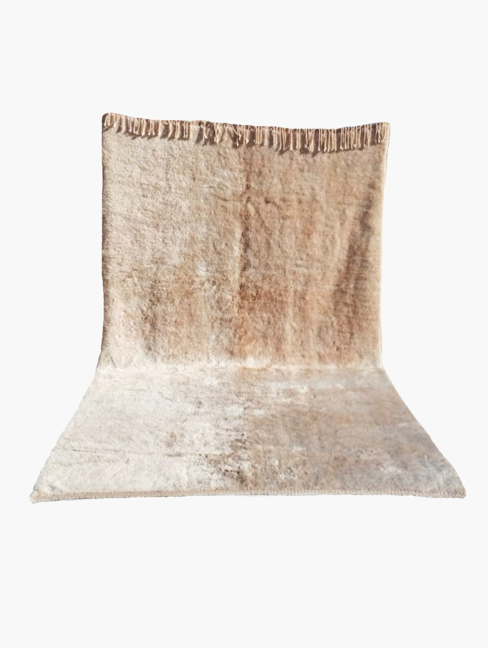 A beige and brown wool rug with a geometric pattern, displayed on a plain background.